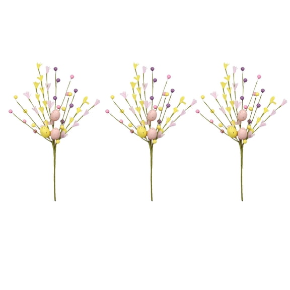17.7 inch 3Pcs Artificial Easter Stems with Easter Eggs and Berries Spring Floral Picks Speckled Colorful Easter Egg & Flowers Twig Branches for Home Vase Centerpiece Party Decor