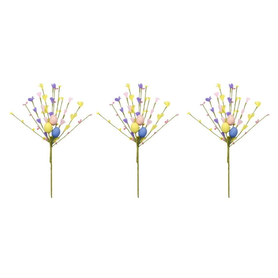 Edgergery 17.7 inch 3Pcs Artificial Easter Stems with Easter Eggs and Berries Spring Floral Picks Speckled Colorful Easter Egg & Flowers Twig Branches for Home Vase Centerpiece Party Decor