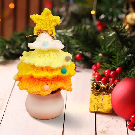 6.3 Inch Knitting Crochet Christmas Tree Potted Plants Ornament,Artificial Handmade Flowers for Birthday Wedding Xmas Gift Home Decor Crochet Flowers Artificial Xmas Tree