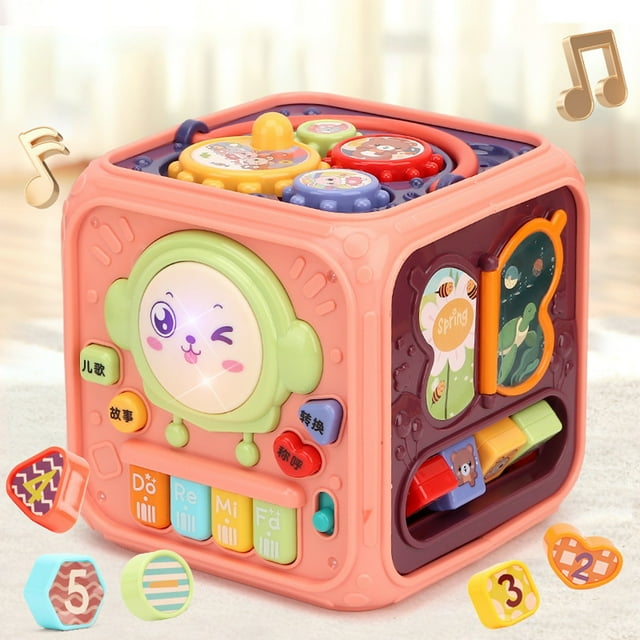 Edgergery Baby Learning Activity Cube for 12-18 Months Plus, 6-in-1 Multi-Functional Hexahedral Hand Drum Music Toy,Sensory Toy for Toddler 12 24 Months,Birthday Gift