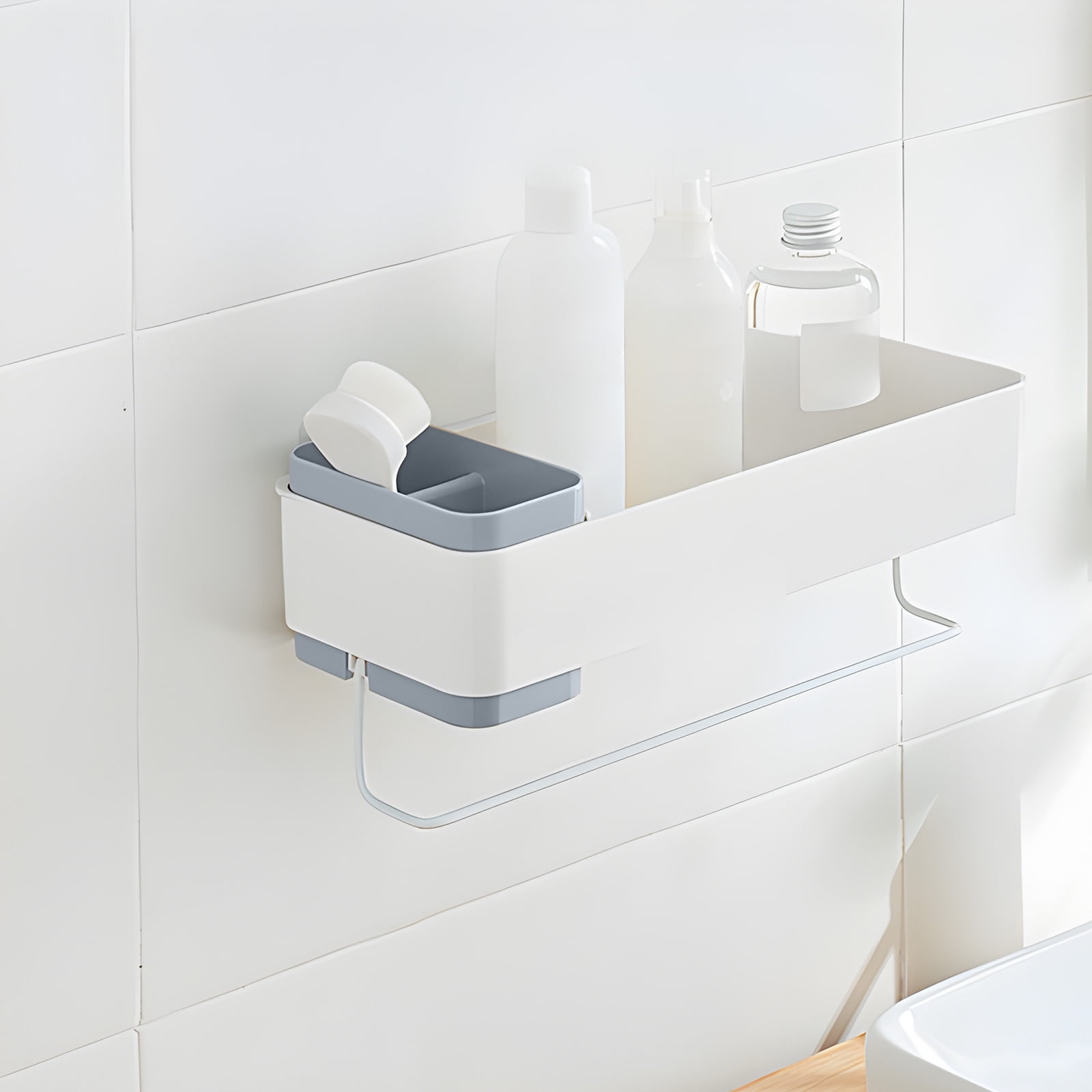 Edgergery Bathroom Shelf Bathroom Wall Mounted No-Punch Toiletries ...