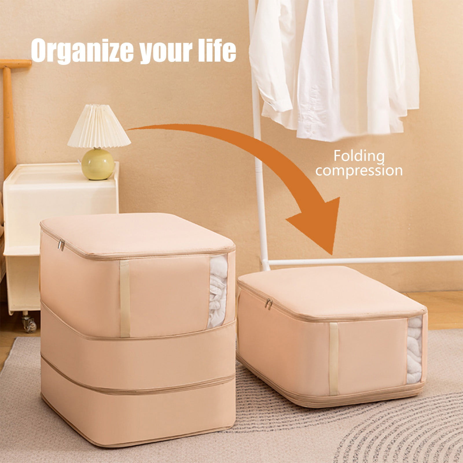 Edgergery Beige Space Saving Compression Organize,Upgraded Thickened Fabric for Comforter ...