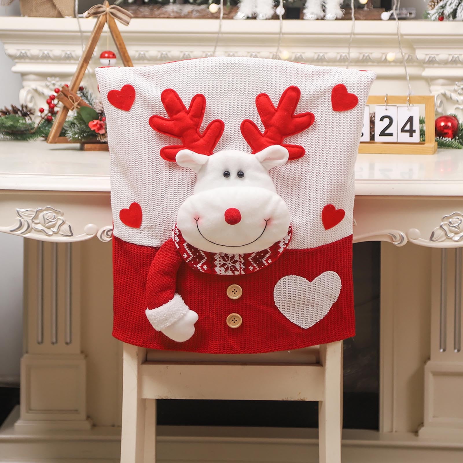 Edgergery Christmas Chair Back Covers,Xmas Santa Claus Snowman Reindeer Xmas Dinner Chairs Cover ...