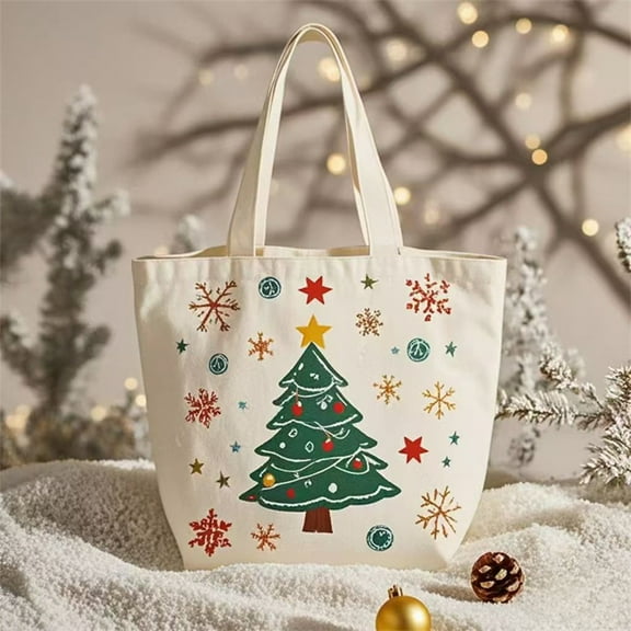 Christmas Tree Canvas Bag,Cartoon Christmas Tree Printed Hand Helds Canvas Bag,Apple Tote Gift Canvas Bag,Best Gift for Christmas Birthday,Christmas Clearance Sales