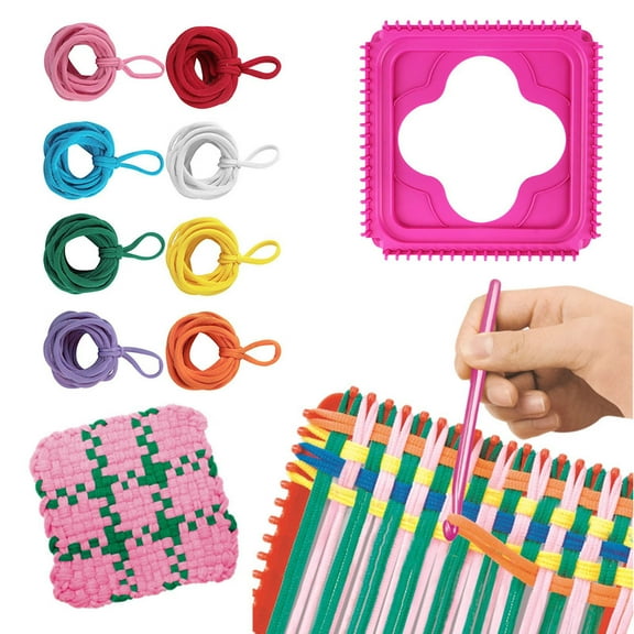 DIY Rope Knitting Machine,Potholder Loops Weaving Loom Loops Weaving Craft Loops with Multiple Colors for DIY Crafts Supplies, Compatible with Loop Weaver and 8 Color Elastic Cord