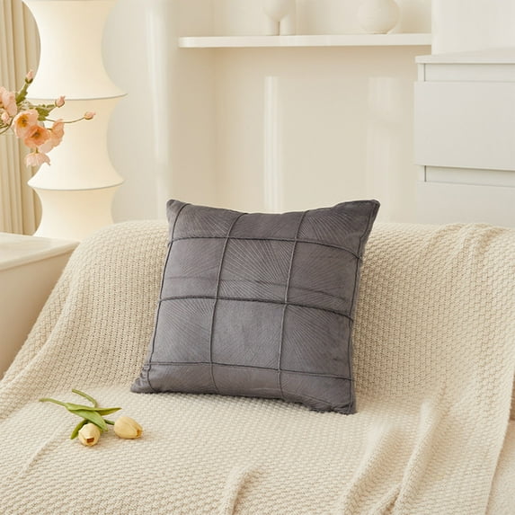 Edgergery Dark Gray Couch Throw Pillow Covers,Cushion Pillow Case,18x18 Inch Line Stripes Pattern Brush Cloth Pillow Covers for Sofa Living Room Velvet Pillow Cases