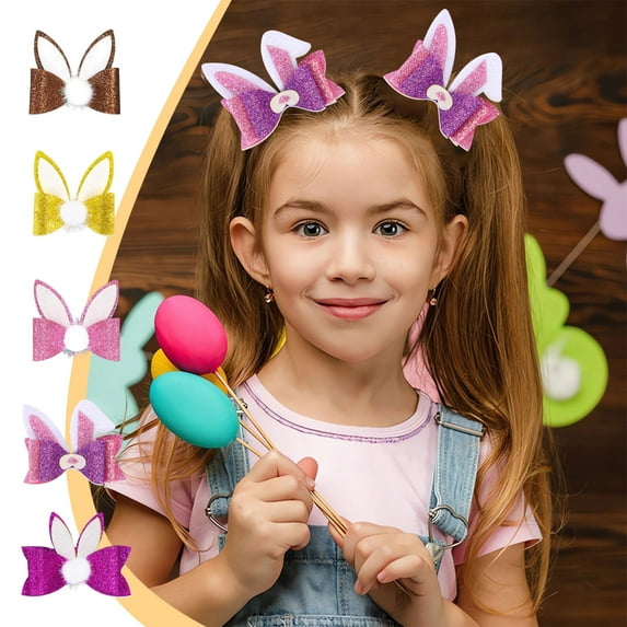 Easter Bunny Hair Clips, Cute Rabbit Ears with Bowknot Design, Adorable Spring Hair Accessories for Women, Kids, Easter Party, Daily Wear, Photo Props
