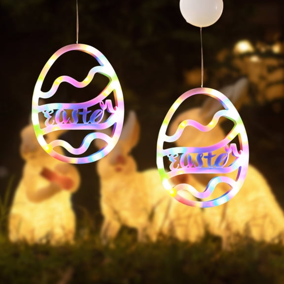 Easter Decorations Window Lights,Easter Color Egg Lights Battery Operated with Suction Cup,Large Plastic Easter Eggs Lights Easter Hanging Decor for Indoor Outdoor Door Classroom