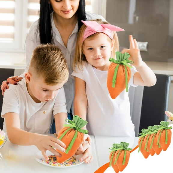 Easter Gift Bags, Easter Carrot Bags with Drawstring, Easter Velvet Pouch Treat Bags for Candy Chocolate Easter Baskets Egg Easter Party Favors Supplies