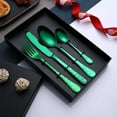 thumbnail image 1 of Edgergery Green Stainless Steel Cutlery Set,5Pcs Imitation Bamboo Handle Design Kitchen Stainless Steel Silverware Tableware Flatware Cutlery Set Steak Knife Fork Spoon Teaspoon,9×6.3 inch, 1 of 5