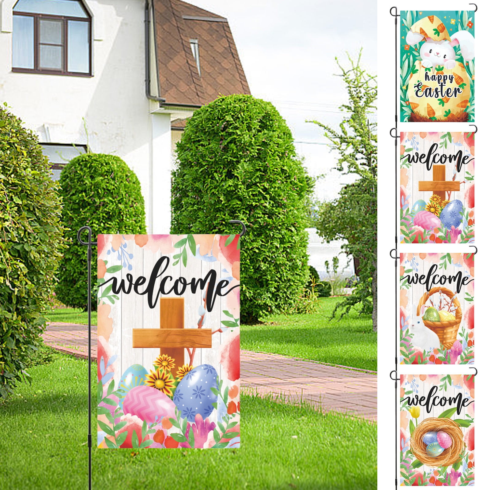 Happy Easter Garden Flags Double Sided Easter Egg Cross Bunny Outdoor ...