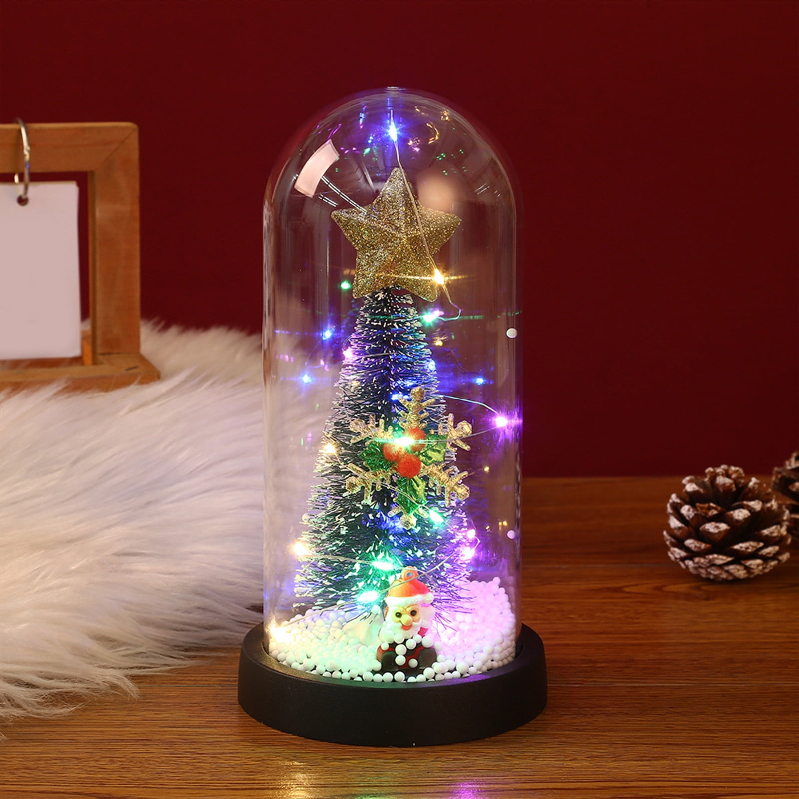 Edgergery LED Christmas Tree in Glass Dome,Mini Christmas Tree Light