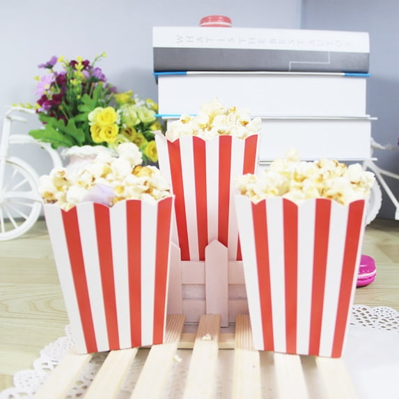 Edgergery Novelty Place,12 Pcs Classic Popcorn Boxes,Popcorn Boxes,Red & White Striped Cardboard Paper Popcorn Container for Family Movie Night Party,4.7 inch Tall x 2.9 Inch Square