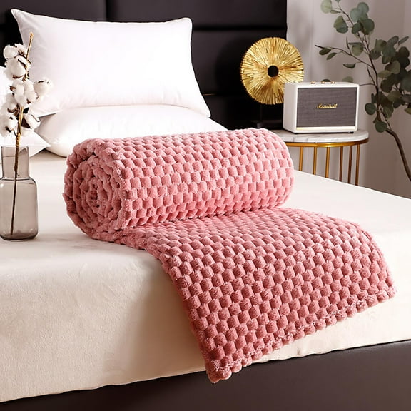Pink Flannel Fleece Throw Blanket 27.6x39inch,3D Jacquard Fuzzy and Warm Blanket for Couch,Sofa,Bed,Chair,Soft Touch Cozy Lightweight MustardThrow for All-Season Home Decor