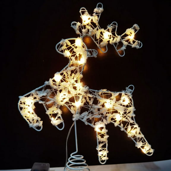 Prebright Reindeer Topper for Christmas Tree,Xmas Tree Topper 20 LED Lights Elk Two Modes,Solid and Blinking Christmas Decoration Christmas Tree Ornaments for 3-10 Feet