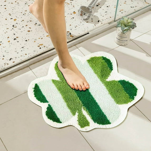 Shamrock Bathroom Rug,St Patricks Day Lucky Green Black Plaid Bath Mat Non Slip Shamrock Shaped Door Mat for Shower Bathtub Rug Bedroom Kitchen Rug Holiday Decor