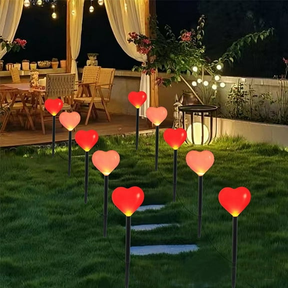 Solar Red Heart Stake Lights,A Tow of Five Valentine's Day Solar Lights Outdoor Waterproof Heart Shaped Light Pathway Light for Walkway Patio Garden Party Porch,Multicolor