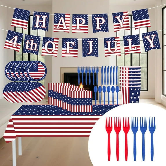 US Flag Independence Day Theme Party Supplies Kit, One Time Party Supplies for Birthday Holiday Indoor Outdoor Decoration