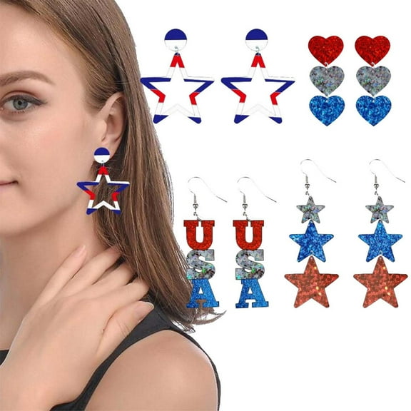 USA Flag Style Red White and Blue Earrings for Women, 4th of July Dangle Earrings