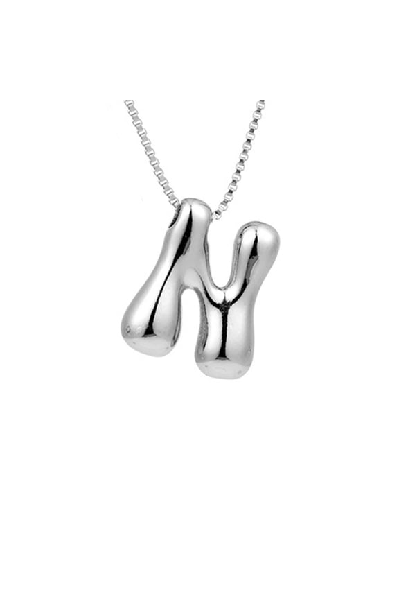 Valentine's Day Bubble Letter Necklace Silver,Silver Name Initial Letter Necklace for Women,Silver Plated Dainty Personalized Puffy Chunky Name Silver Necklaces,Best Gift