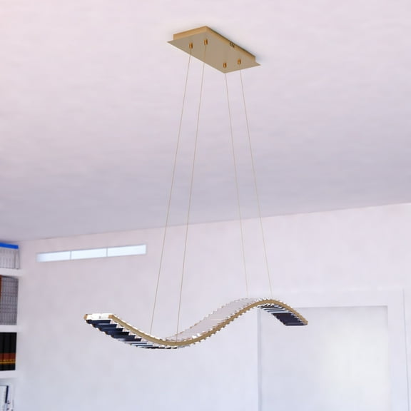 Edgewater 1L LED Gold Brass Contemporary Crystal Linear Chandelier Island Pendant Light Fixture