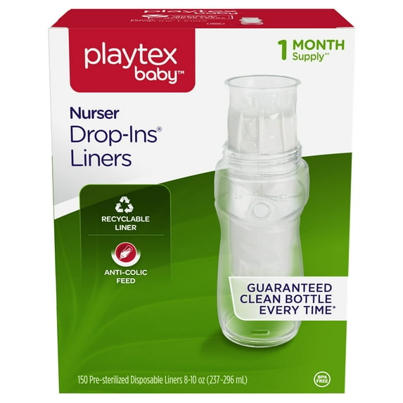 Edgewell Personal Care 29175 Playtex Baby Drop-Ins Liners for Nurser Bottles, 8 Oz, 150 Ct