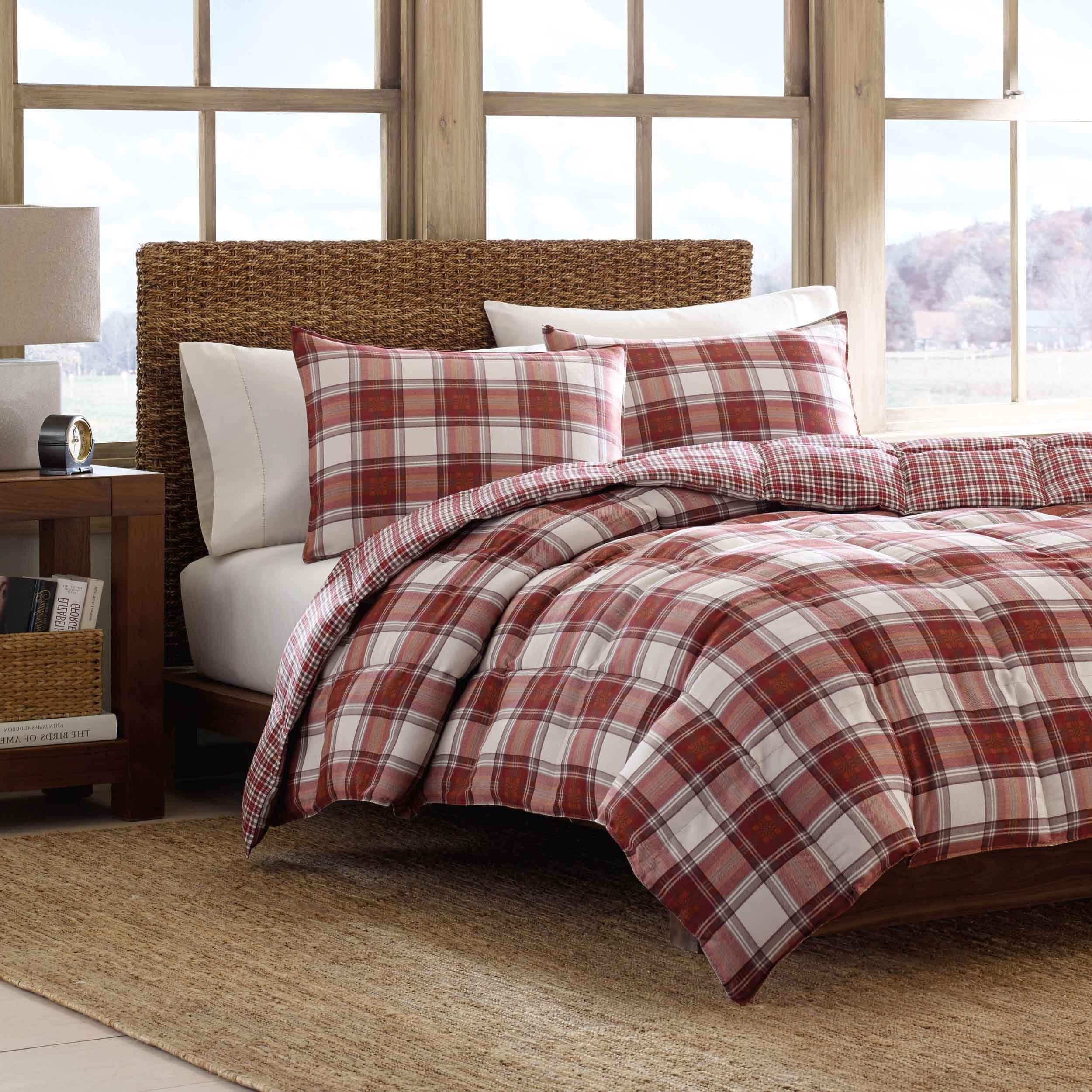 Twin Red Plaid Microfiber Down Alternative Reversible Comforter Set
