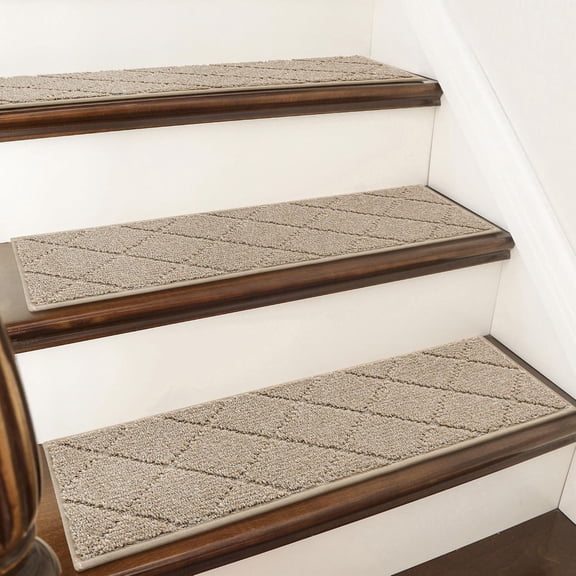 Edging Stair Treads Non-Slip Carpet Mat 28inX9in Indoor Stair Runners for Wooden Steps, Edging Stair Rugs for Kids and Dogs, 100% Polyester TPE Backing(4pc, Beige)