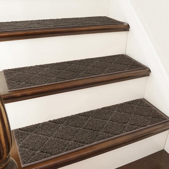 Edging Stair Treads Non-Slip Carpet Mat 28inX9in Indoor Stair Runners for Wooden Steps, Edging Stair Rugs for Kids and Dogs, 100% Polyester TPE Backing (15pc, Brown)