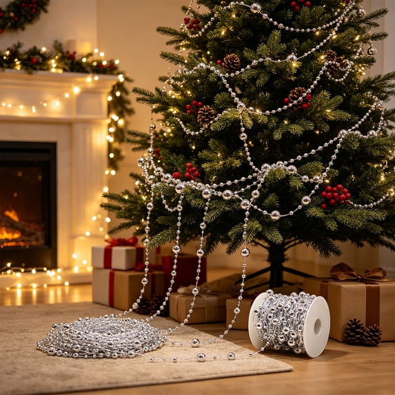 Edgtyos Christmas Beaded Garland, 393.7 Inch Plastic Pearl Strands ...
