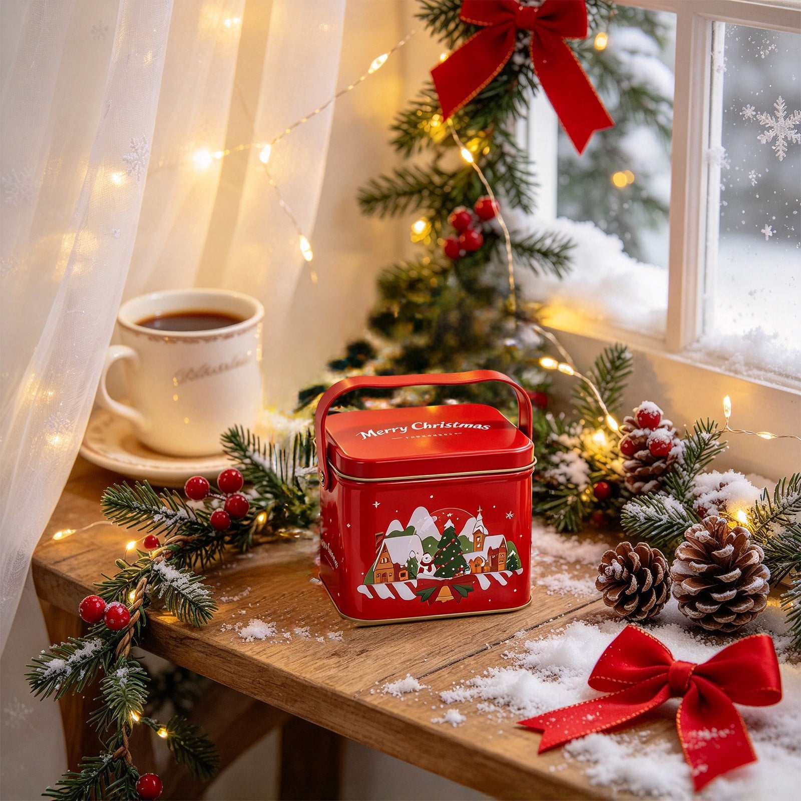 Edgtyos Christmas Iron Storage Container, Metal Treat Box with Lid and ...