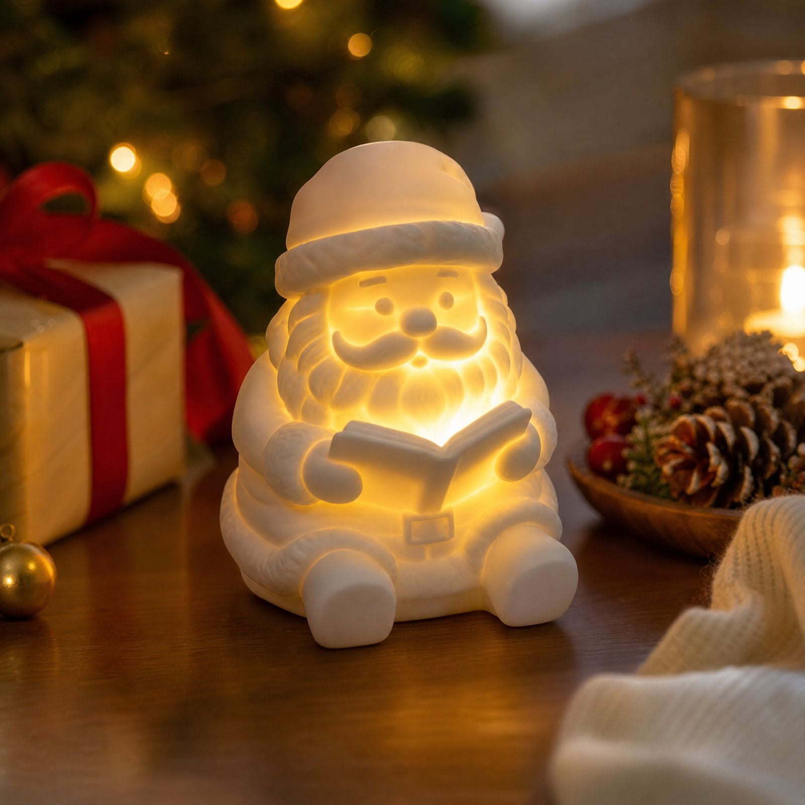 Edgtyos Lighted Christmas Tabletop Ornament, White Mini Santa Claus ...