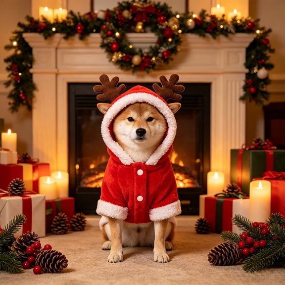 Edgtyos Red Christmas Pet Outfit, Soft Comfortable Holiday Transformation Suit with Antlers, Party Photo Dress Up for Small Medium Dogs and Cats