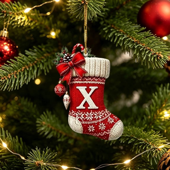 Edgtyos Stocking Shaped 2D Acrylic Christmas Ornament, Cute Alphabet Personalized Christmas Stocking Ornament, Gift for Son Daughter