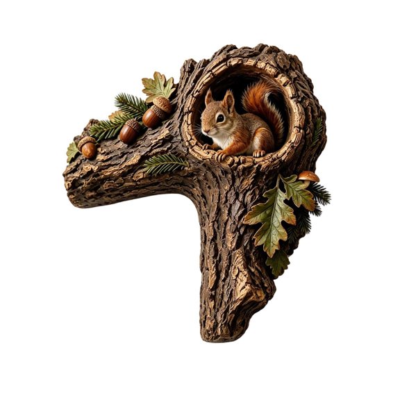 Edgtyos Woodland Animal Door Corner Decor, 2D Flat Realistic Squirrel Peeking from Hollow Bark, Farmhouse Wall Art for Door Frame Living Room