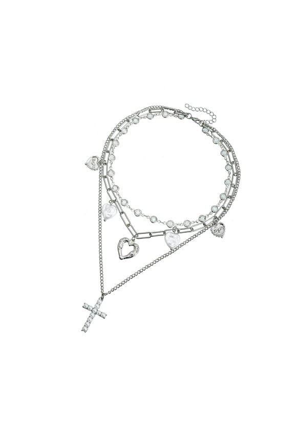 Edgy 2000s Heart Collarbone Chain Crucifix Detail Necklace Stylish Neck Jewelry for Lady Women Casual or Party