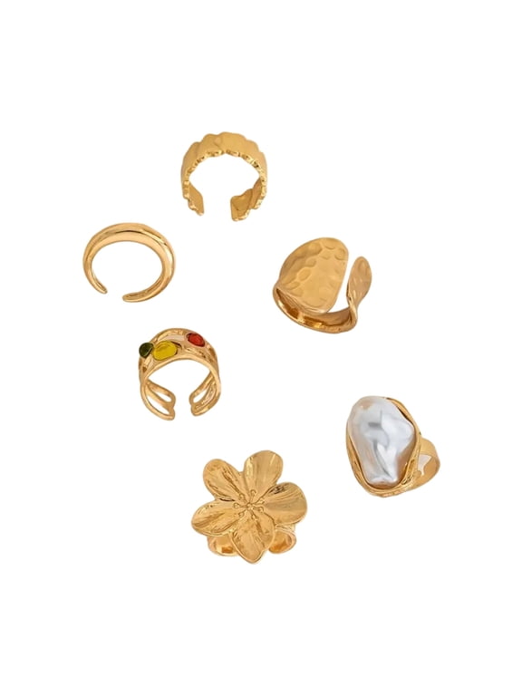 Edgy Adjustable Open Rings 6PCS Set Punk Inspired Jewelry For Everyday Stacking Or Occasions Trendy Alloy Accessories
