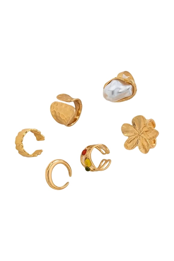 Edgy Adjustable Open Rings 6PCS Set Punk Inspired Jewelry For Everyday Stacking Or Occasions Trendy Alloy Accessories
