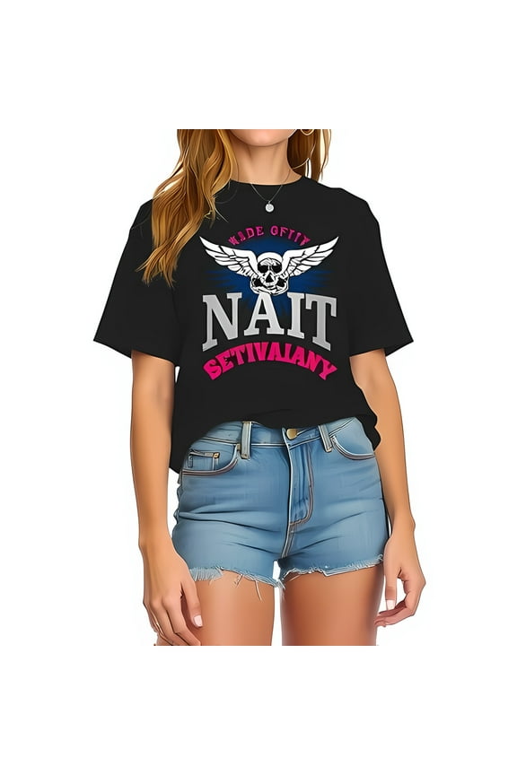 Edgy Black Cropped T-Shirt with and Wings Graphic - Casual Streetwear for Women