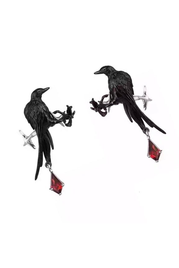 Edgy Black Crow Ear Clip None Pierced Lightweight Comfort Fit Stainless Steel Alternative Cartilage Accessory