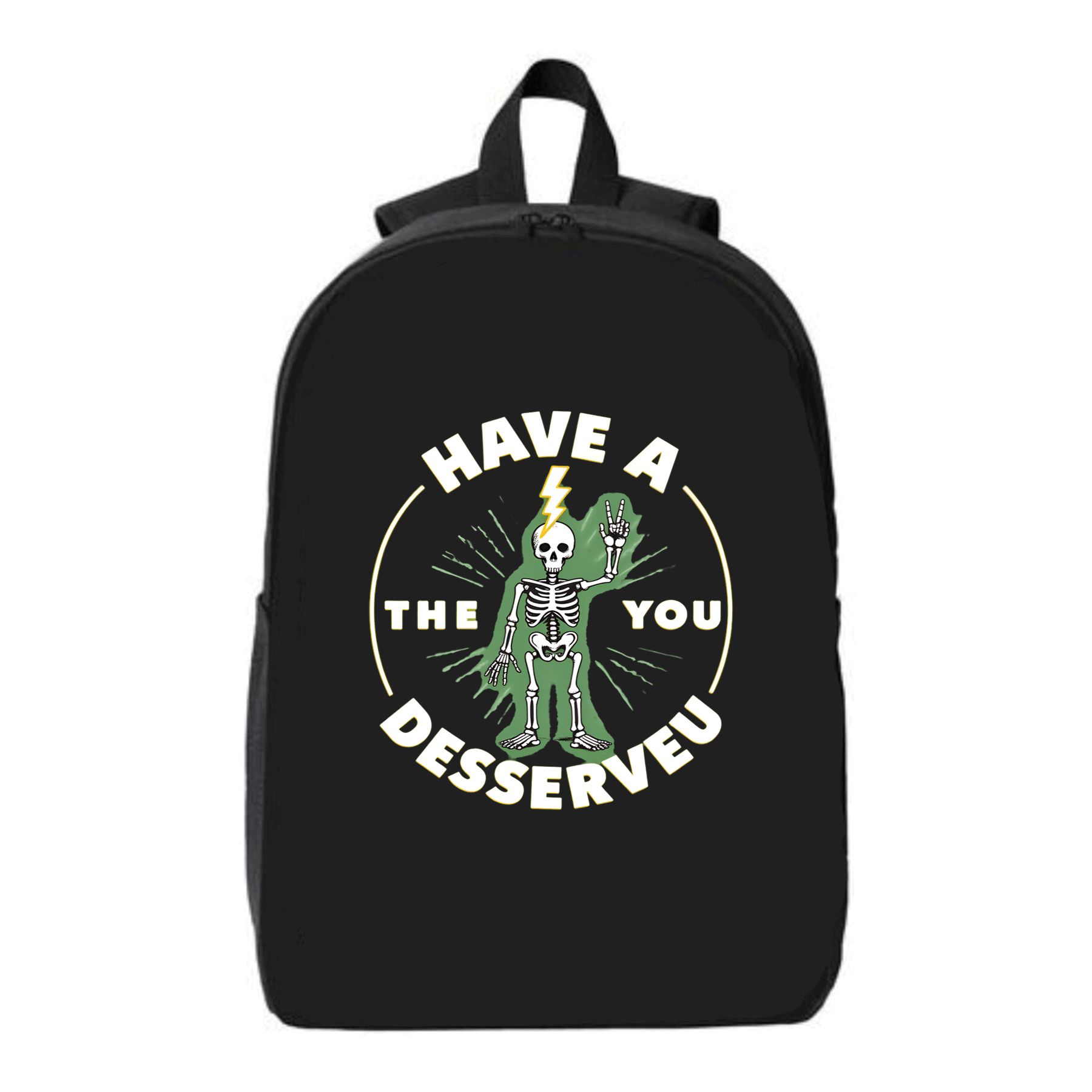 Edgy Black Laptop Backpack with Green Skeleton Design Headphones - Fits ...