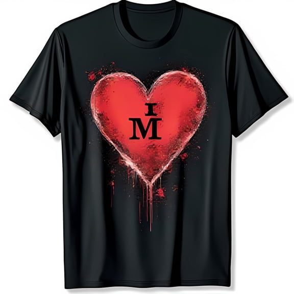 Edgy Black T-Shirt with Bold Red Heart Graphic & I M Inscription
