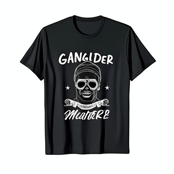 Edgy Black T-Shirt with Face Graphic Ganglider Mother Design