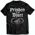 thumbnail image 1 of Edgy Black T-Shirt with Gothic 'Prisden of the Djuet' Design & Silver Heart, 1 of 5