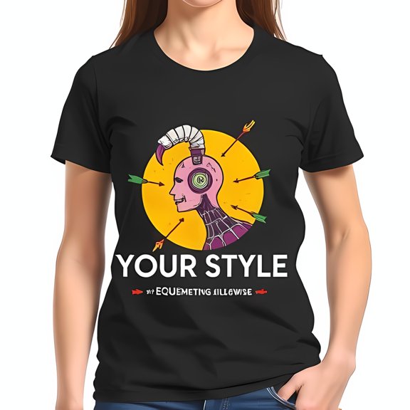 Edgy Black T-Shirt with Pink Skeletal Head Graphic Elements "YOUR STYLE" Print