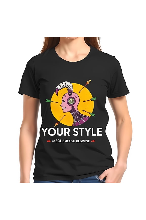 Edgy Black T-Shirt with Pink Skeletal Head Graphic Elements "YOUR STYLE" Print
