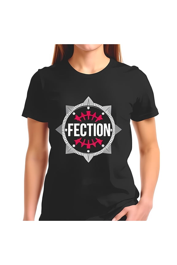 Edgy Black T-Shirt with Silver and Crimson 'FECTION' Graphic - Bold Casual Wear