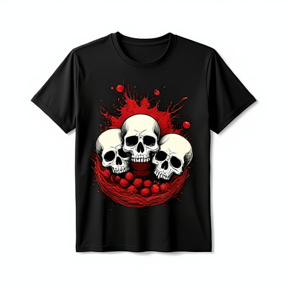 Edgy Black T-Shirt with and Cherry Graphic Bold Dramatic Design