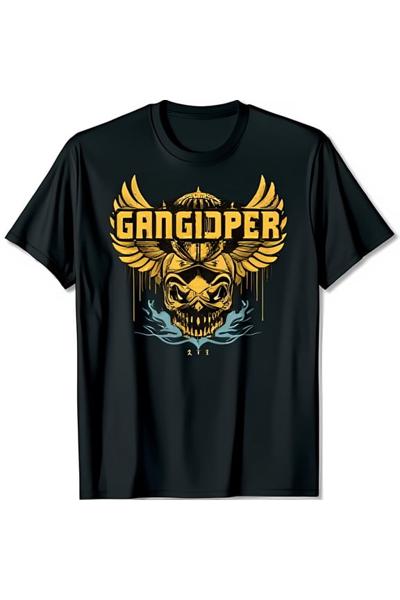 Edgy Black T-Shirt with and Wings Graphic Bold Yellow Gangidper Design