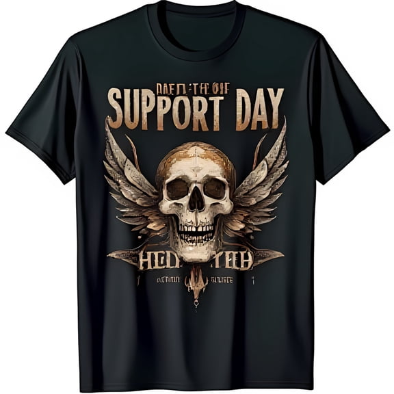 Edgy Black T-Shirt with and Wings Graphic 'DEATH THE SUPPORT DAY'